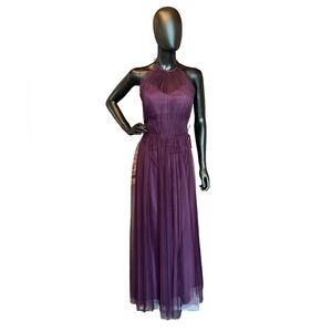 W-TOO Plum Net Halter Formal Gown